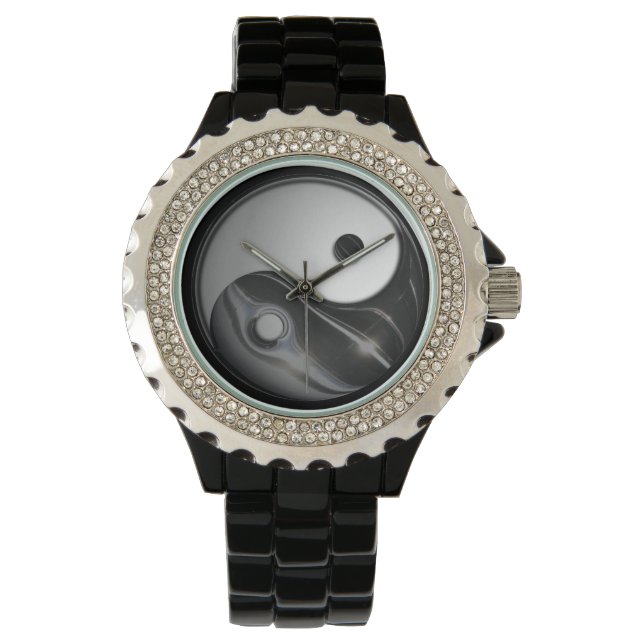 Montre Yin Yang - Noir liquide (personnalisable) (devant)
