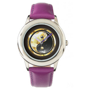 Montre Yin Yang or sur noir