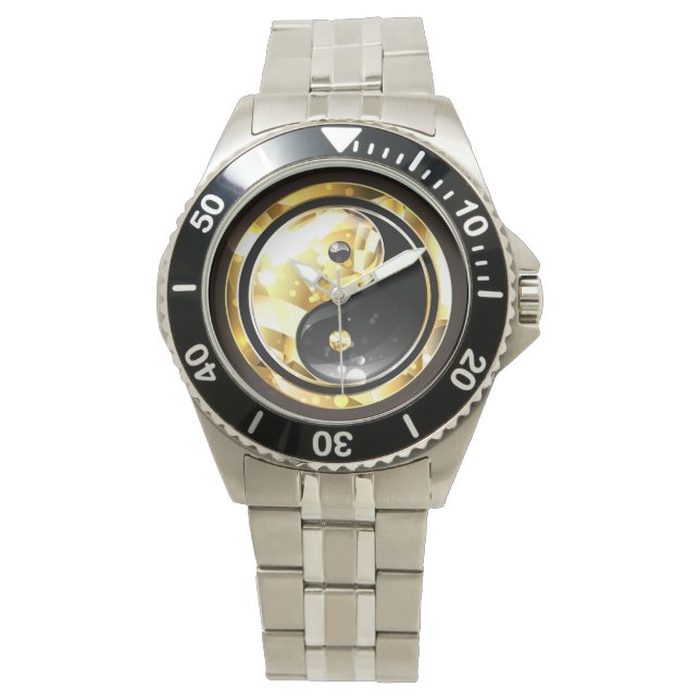 Montre Yin Yang or sur noir (devant)