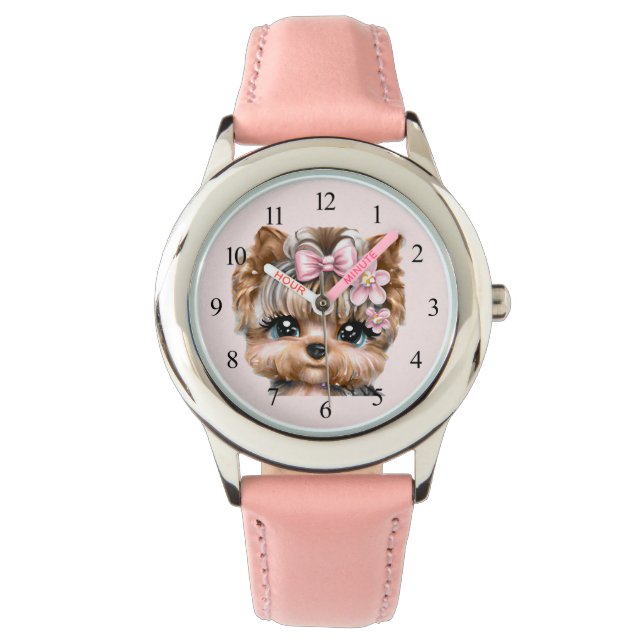 Montre Yorkie mignonne avec une corse rose (devant)