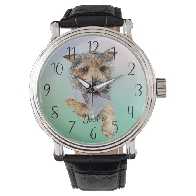 Montre Yorkshire Terrier Chien Watercolor Watch (devant)