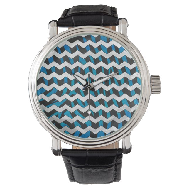 Montre Zebra Chevron noir et bleu (devant)