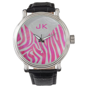 Montre Zebra Hot rose et blanc avec Monogramme
