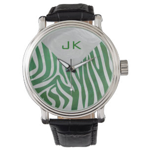 Montre Zebra Monogramme Vert et Blanc Impression