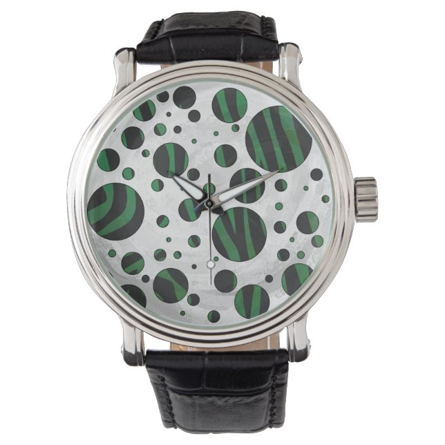 Montre Zebra noir et vert Polka point (devant)