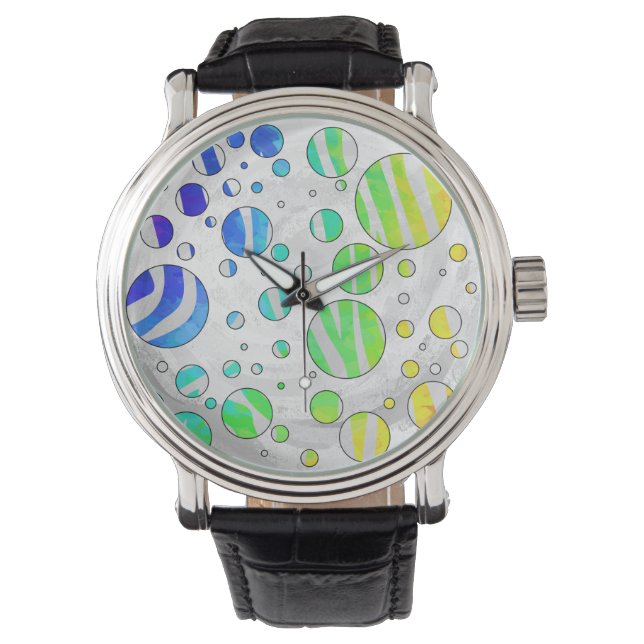 Montre Zebra Polka Dot Arc-en-ciel et impression blanche (devant)