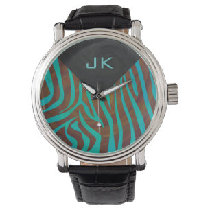 Montre Zèbre Brown et Turquoise avec Monogramme