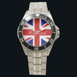 Montres au poignet anglais avec drapeau Union Jack<br><div class="desc">Montres au poignet anglais avec drapeau Union Jack. Personnalisez avec votre propre texte ou nom anglais. Idée cadeau la moins chère pour les événements nationaux et royaux britanniques. couleurs du drapeau anglais ; rouge blanc et bleu.</div>