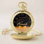 Montres De Poche Arc noir<br><div class="desc">Élégant, classique, glamour et féminin. Un arc et un ruban de couleur or. Arrière - plan noir chic. Avec le texte : La meilleure tante du monde. Nombre d'horloge doré de 9 à 3.</div>
