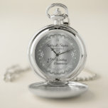 Montres De Poche Élégant Diamants d'argent 25e anniversaire Mariage<br><div class="desc">Une élégance opulente encadre ce 25e anniversaire mariage dans un design diamant à coquilles Saint-Jacques unique avec un diamant central en goutte de fer avec des éclats imbriqués sur un dégradé argenté. Design original par Holiday Hearts Designs (droits réservés). Veuillez noter que tous les embellissements sont imprimés et ne sont...</div>