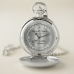 Montres De Poche Élégant jubilé de diamant 60e anniversaire de Mari<br><div class="desc">Une élégance opulente encadre ce 60e anniversaire mariage dans un design diamant à coquilles Saint-Jacques unique avec un diamant central en goutte de fer avec des éclats faux ajoutés sur un dégradé de couleur argentée. Design original par Holiday Hearts Designs (droits réservés). Veuillez noter que tous les embellissements sont imprimés...</div>