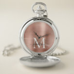 Montres De Poche Glam Rose Gold brossé métal Monogramme Nom Script<br><div class="desc">Glam Rose or brossé métal Monogramme Nom Script Pocket Watch</div>
