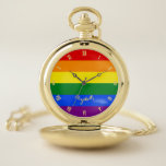 Montres De Poche LGBT Gay Lesbian Pride drapeau arc-en-ciel Monogra<br><div class="desc">Belle, vibrante, LGBT gay pride couleurs arc-en-ciel couleurs, coloré bandes géométriques motif, personnalisée, personnalisée, monogrammed, alliage de qualité, classique, élégant, montre de poche. La montre comporte du texte dans un élégant script de typographie en faux or. Entrez simplement votre nom / nom de couple / date mariage / monogramme /...</div>