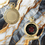 Montres De Poche Logo du service d'incendie Badge noir et rouge<br><div class="desc">Logo du service d'incendie Badge noir et rouge avec axe de feu et échelle. Idéal pour les pompiers et les premiers répondants. Personnalisez avec votre nom et votre département ville natale et plus.monogramme</div>