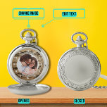 Montres De Poche Meilleur papa jamais Portrait Vintage Arrière - pl<br><div class="desc">Donnez un cadeau qui permet à quelqu'un de se rappeler de ceux qu'ils aiment à chaque fois qu'ils vérifient l'heure Vous pouvez modifier le texte,  la photo,  et l'arrière - plan en toute transparence. Cette conception a une conception analogique de cadran avec un arrière - plan de pêche vintage.</div>