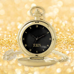 Montres De Poche Moderne Personnalisé Monogramme Classique Roman Bl<br><div class="desc">Créez votre propre personnalisation, personnalisées, élégante classe moderne, belle élégante typographie de script faux or monogrammed, classique, chiffres romains, chic, alliage de qualité supérieure, noir et or montre de poche. Entrez simplement votre nom / monogramme / initial, pour customiser. Fait un grand cadeau, pour l'anniversaire, la remise des diplômes, la...</div>
