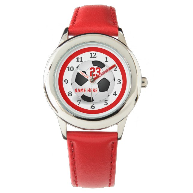 Montres de soccer rouge pour enfants pour garçons  (devant)