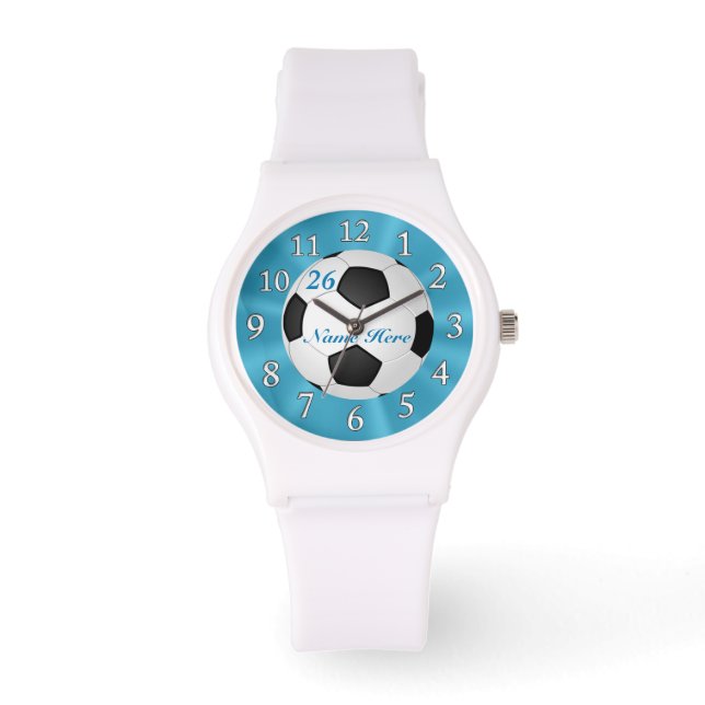 Montres de soccer turquoise avec NOM et NUMBER (Recto)