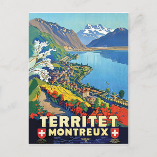 Montreux, Areal uitzicht, bergen, meer, Zwitserlan Briefkaart