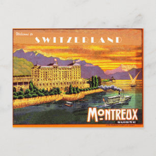 Montreux, het meer van Genève, Zwitserland, vintag Briefkaart