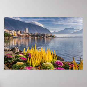 Montreux, Zwitserland, het mooie meer van Genève U Poster