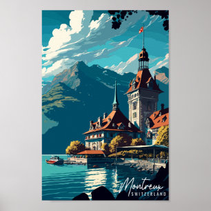 Montreux Zwitserland vintage reisillustratie Poster