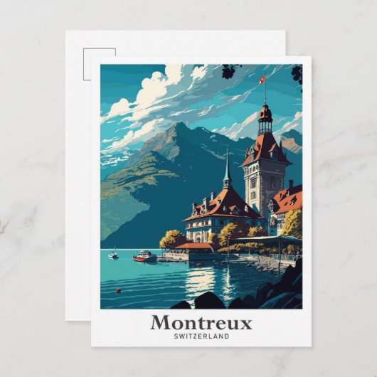 Montreux Zwitserland Vintage Travel Illustratie Briefkaart (Voorkant / Achterkant)