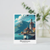 Montreux Zwitserland Vintage Travel Illustratie Briefkaart (Staand voorkant)
