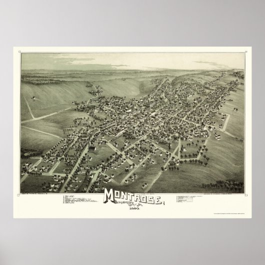 Montrose, PA Panorama Map - 1890 Poster (Voorkant)