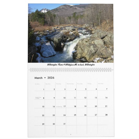 Monts Adirondack de New York Calendrier 12 mois (Mar 2026)