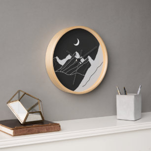 Monts Lune Mur Artistique Horloge avec Nuit