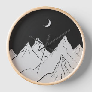Monts Lune Mur Artistique Horloge avec Nuit