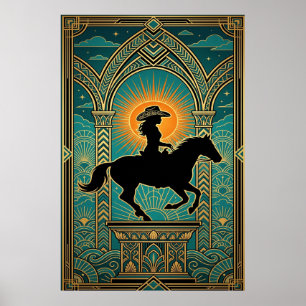 Monument de cowgirl Art Déco Horse Sunburst