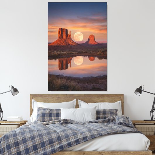 Monument Valley Supermoon Reflectie – Woestijn Canvas Afdruk (Insitu (Slaapkamer))
