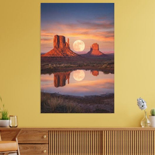 Monument Valley Supermoon Reflection – Desert Canvas Afdruk (Insitu (Woonkamer))