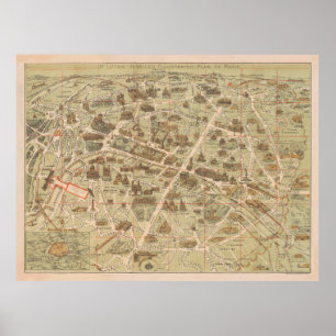  Monument voor Parijs en landmark (kaart 1878) Poster