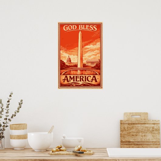 Monument Washington - Affiche Dieu Bénisse l'Améri (Cuisine)