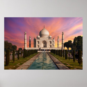Monumenten Colorful View of the Taj Mahal Poster