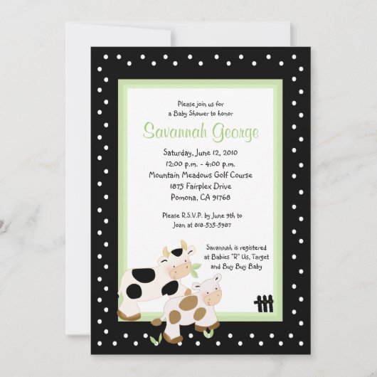 Moo Cow Farm Barnyard Baby Shower Invitations 5x7 (Devant)