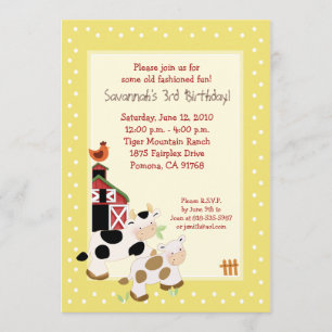 Moo Cow Farm Barnyard Pays Invitations d'anniversa