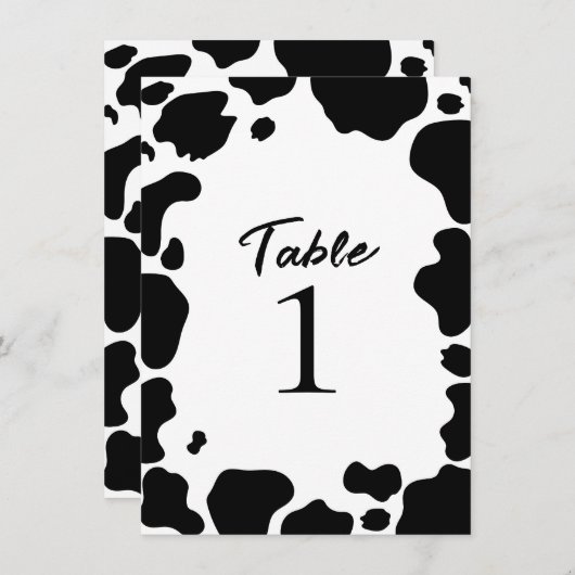 Moo Cow Spots Imprimer noir blanc Numéro de table (Devant / Derrière)