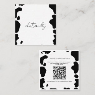 Moo Cow Spots Print Zwart & Wit Trouwdetails Vierkante Visitekaartje