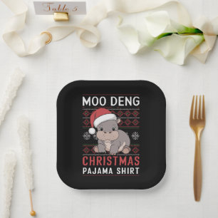 Moo Deng Christmas pyjama bijpassende familie Papieren Bordje