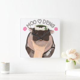 Moo Deng Hippo uit Thailand Vierkante Klok