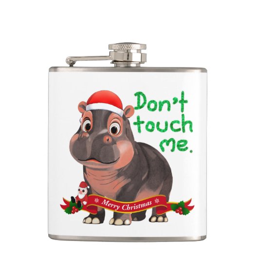 Moo Deng Hippo voor vrolijk kerstfeest Heupfles (Voorkant)