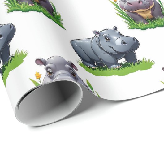 Moo Deng Hippopotamus Animal Pattern Design Cadeaupapier (Rol Hoek)
