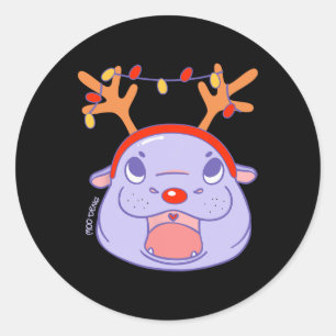 Moo Deng Rendier Kerstmis Xmas Schattigee Zoo Safa Ronde Sticker