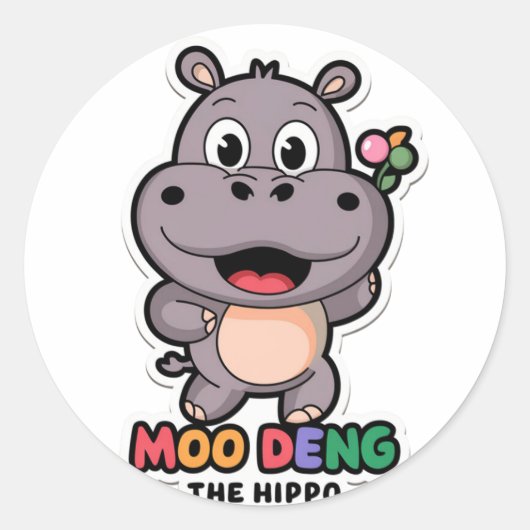 Moo Deng Schattigee Cartoon Hippo Ronde Sticker (Voorkant)