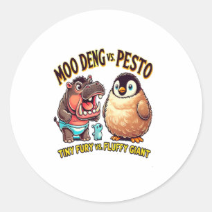 Moo Deng vs. Pesto Angry Hippo vs. Fluffy Penguin Ronde Sticker