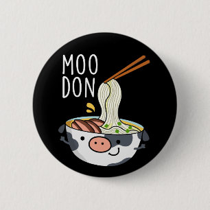 Moo-don Grappige Udon Woordspeling Donkere BG Ronde Button 5,7 Cm